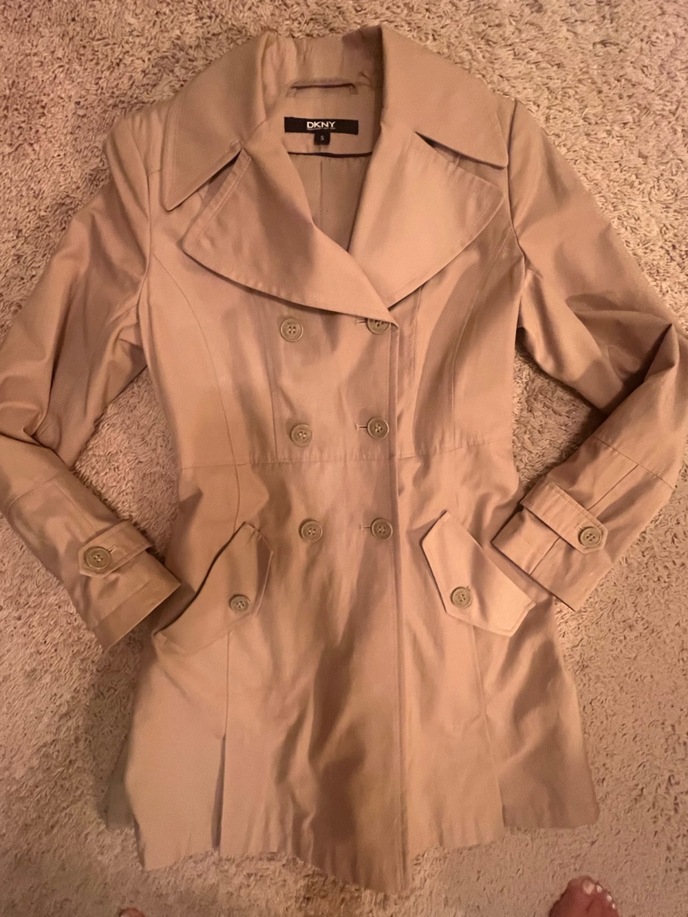 DKNY Beige Double-Breasted Trench Coat